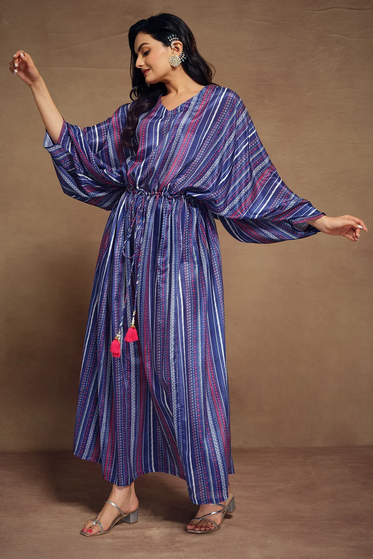 Blue Art Silk Digital Printed Kaftan - Image 3