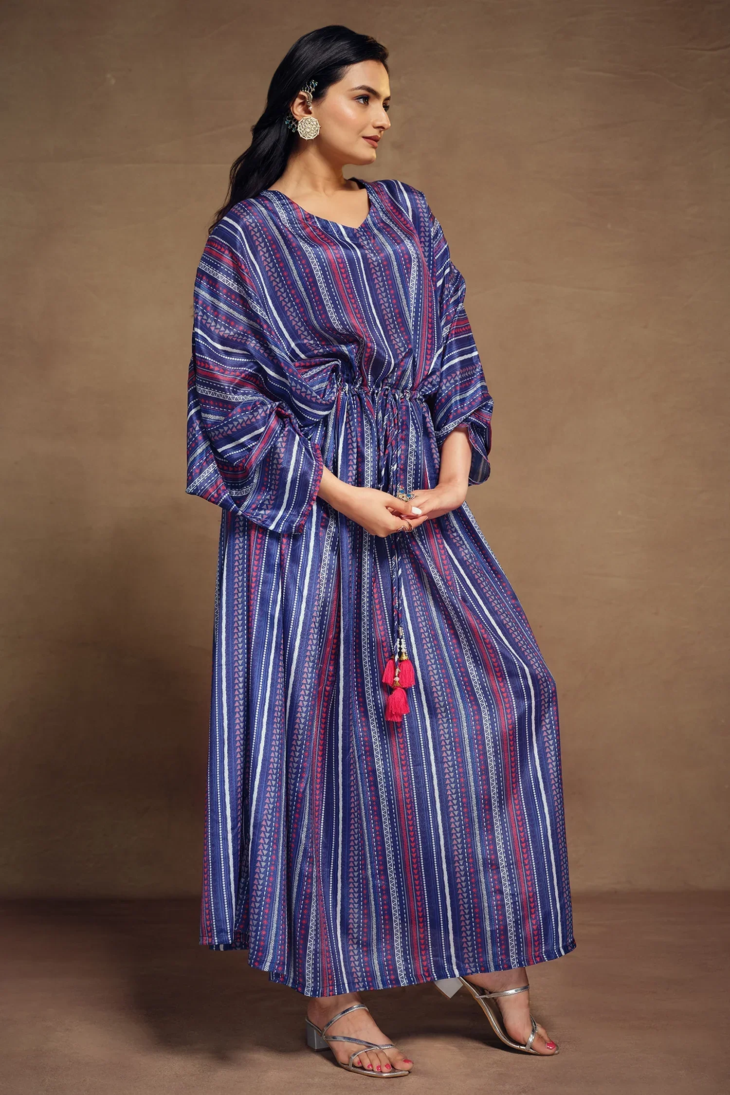 Blue Art Silk Digital Printed Kaftan - Image 4