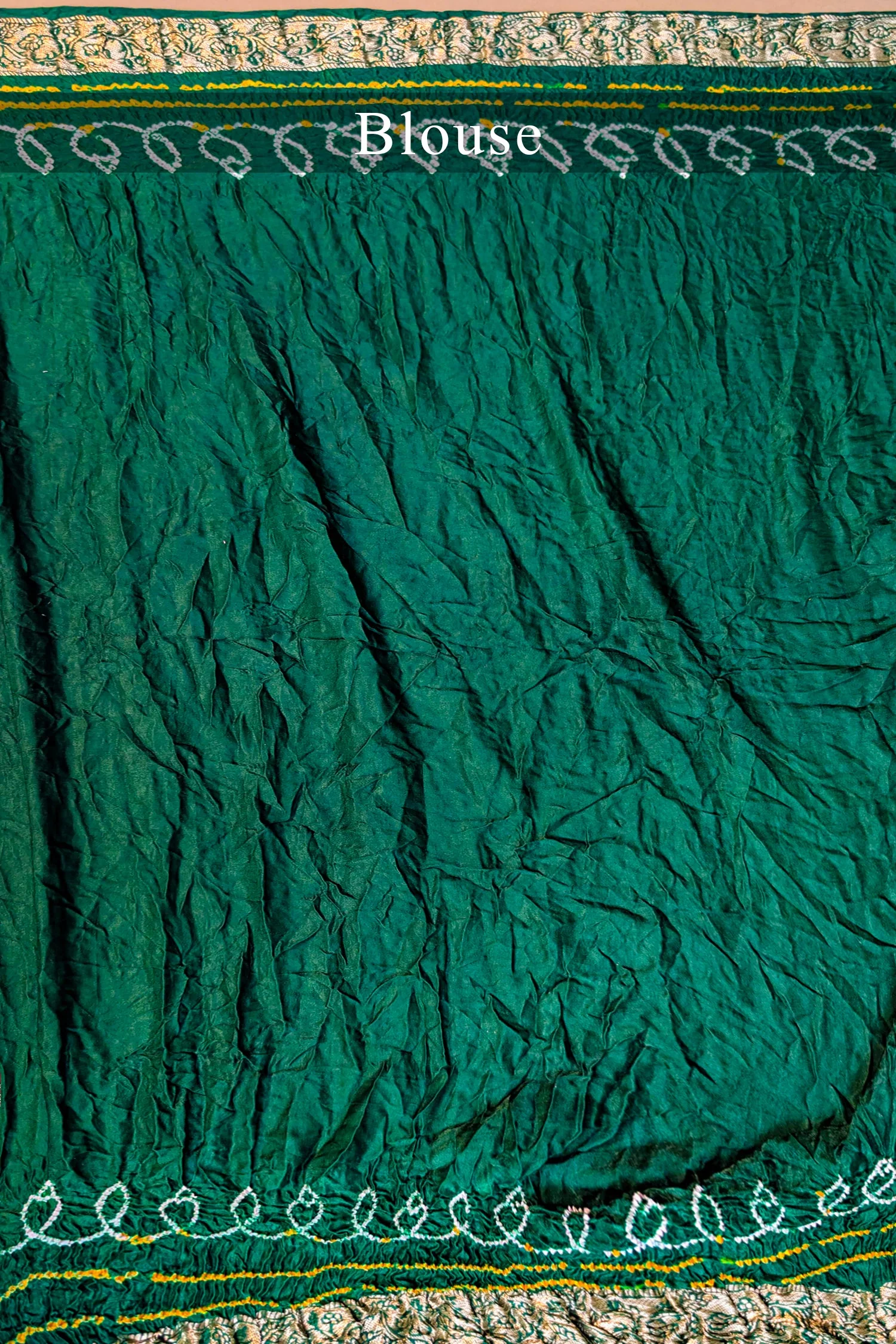 Dark Green Gaji Silk Traditional Bandhej Saree - Image 4