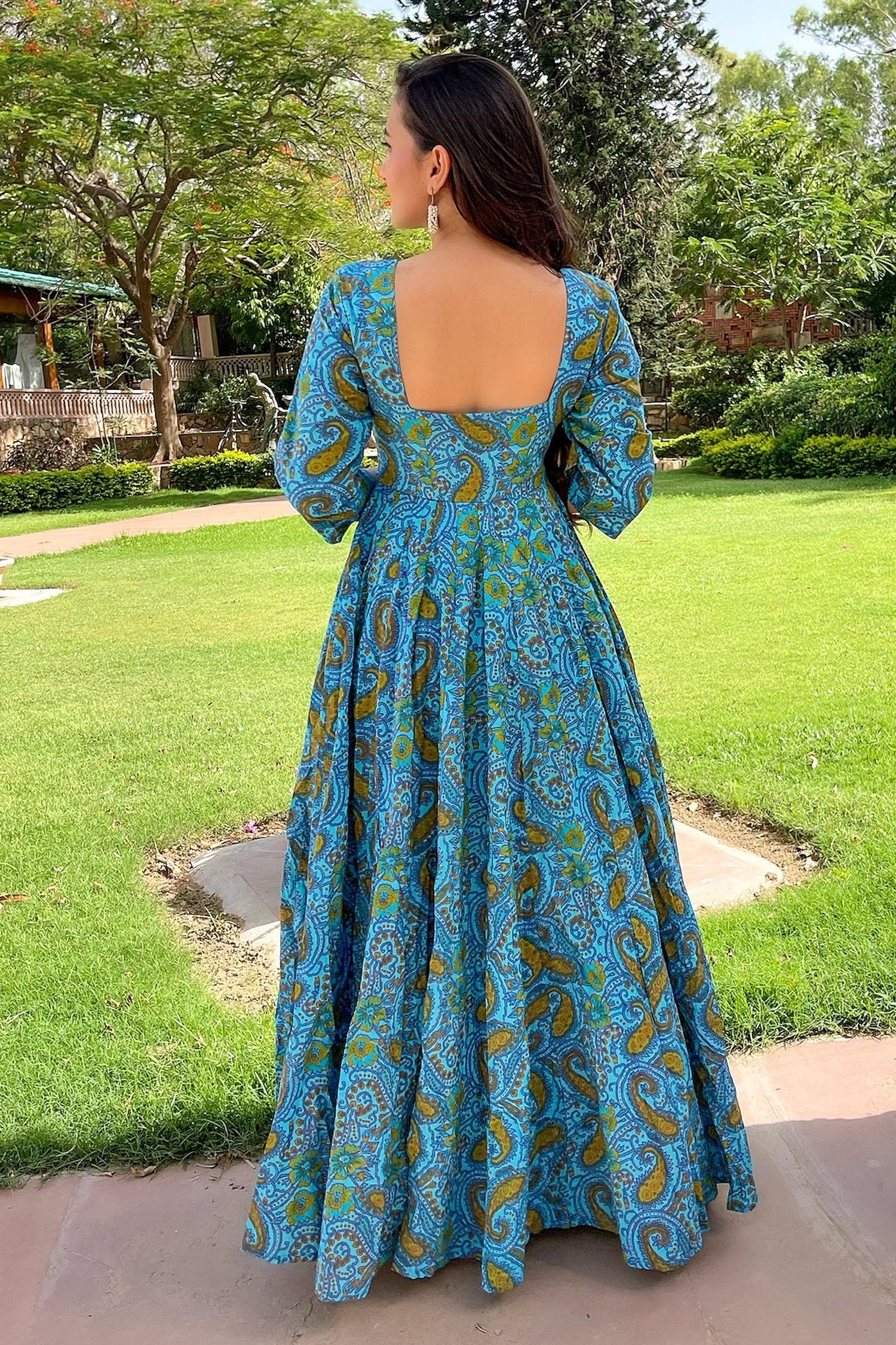 Light Blue Cotton Paisley Printed Kurti - Image 4