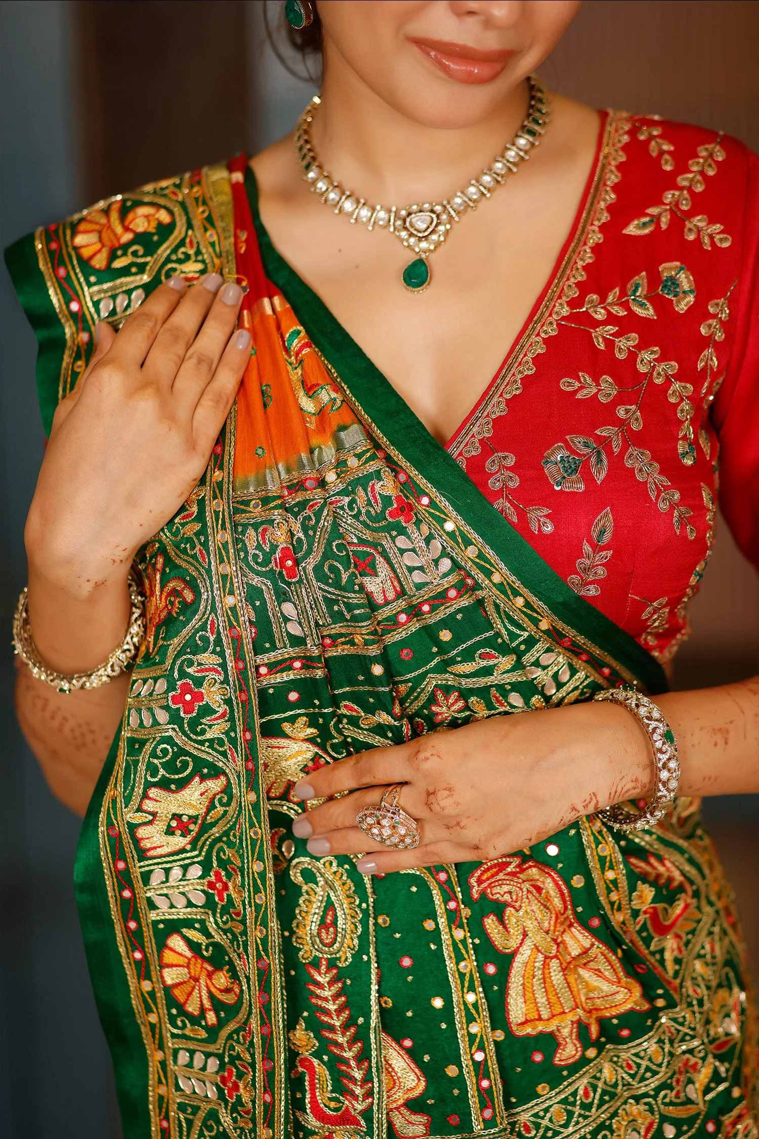 Maroon and Multi Colored Gaji Silk Traditional Gharchola Saree - Image 4