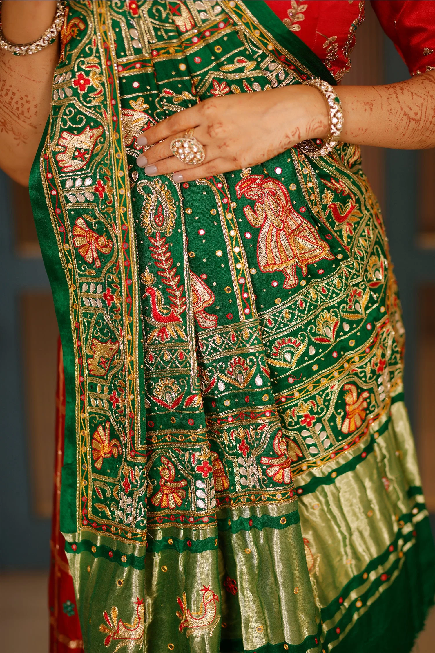 Maroon and Multi Colored Gaji Silk Traditional Gharchola Saree - Image 5