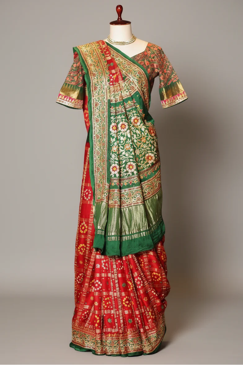 Maroon Gaji Silk Traditional Gharchola Saree with Embroidery - Image 3