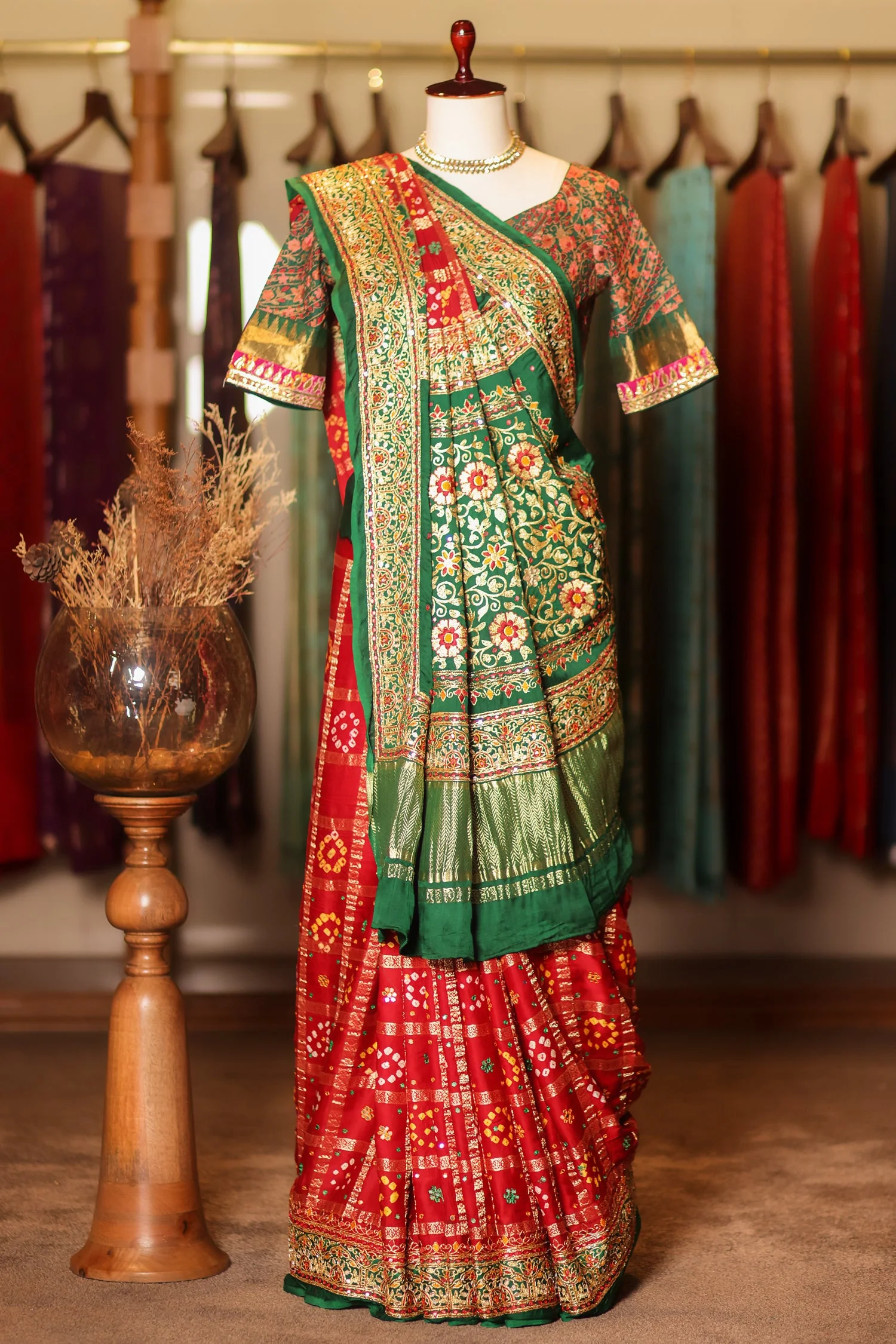 Maroon Gaji Silk Traditional Gharchola Saree with Embroidery - Image 4