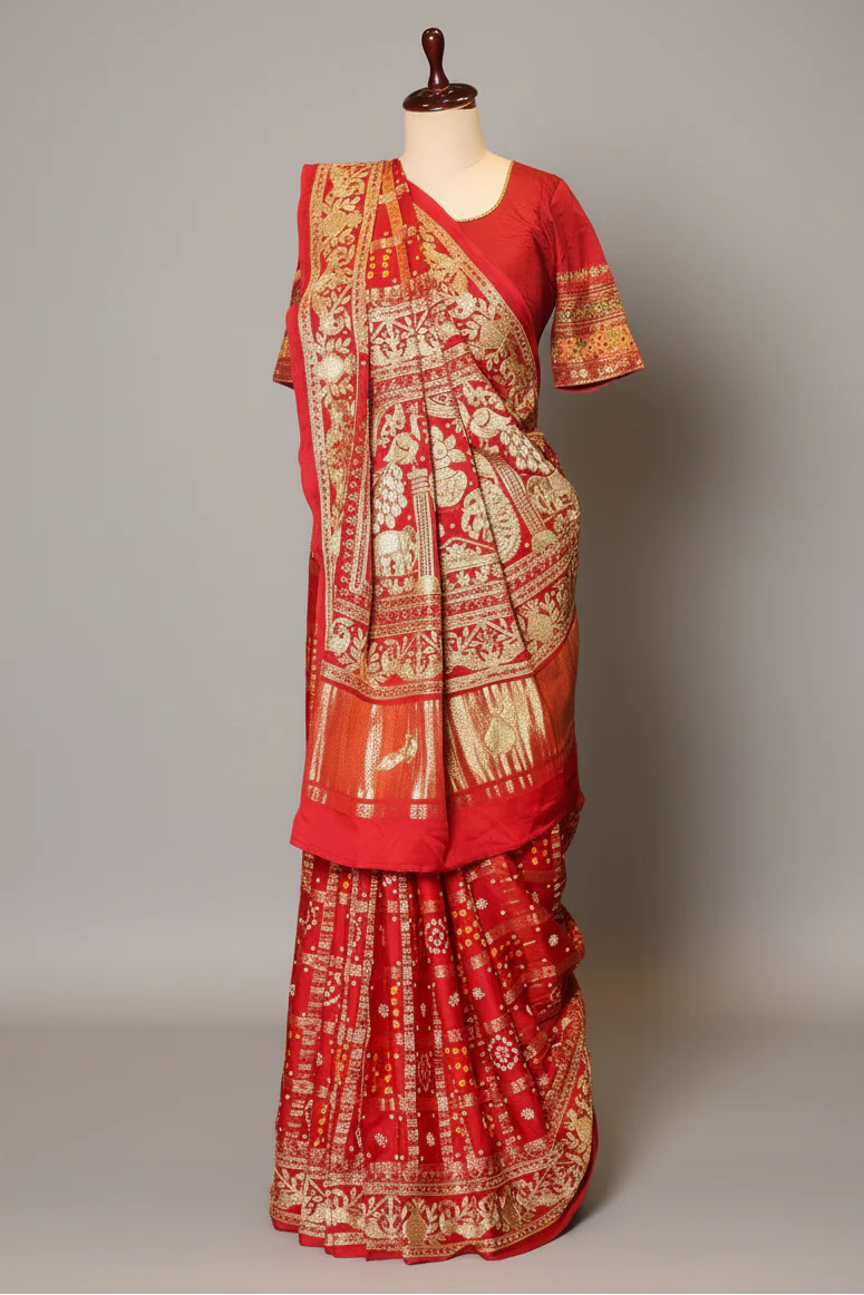 Maroon Gaji Silk Traditional Gharchola Saree with Embroidery - Image 3