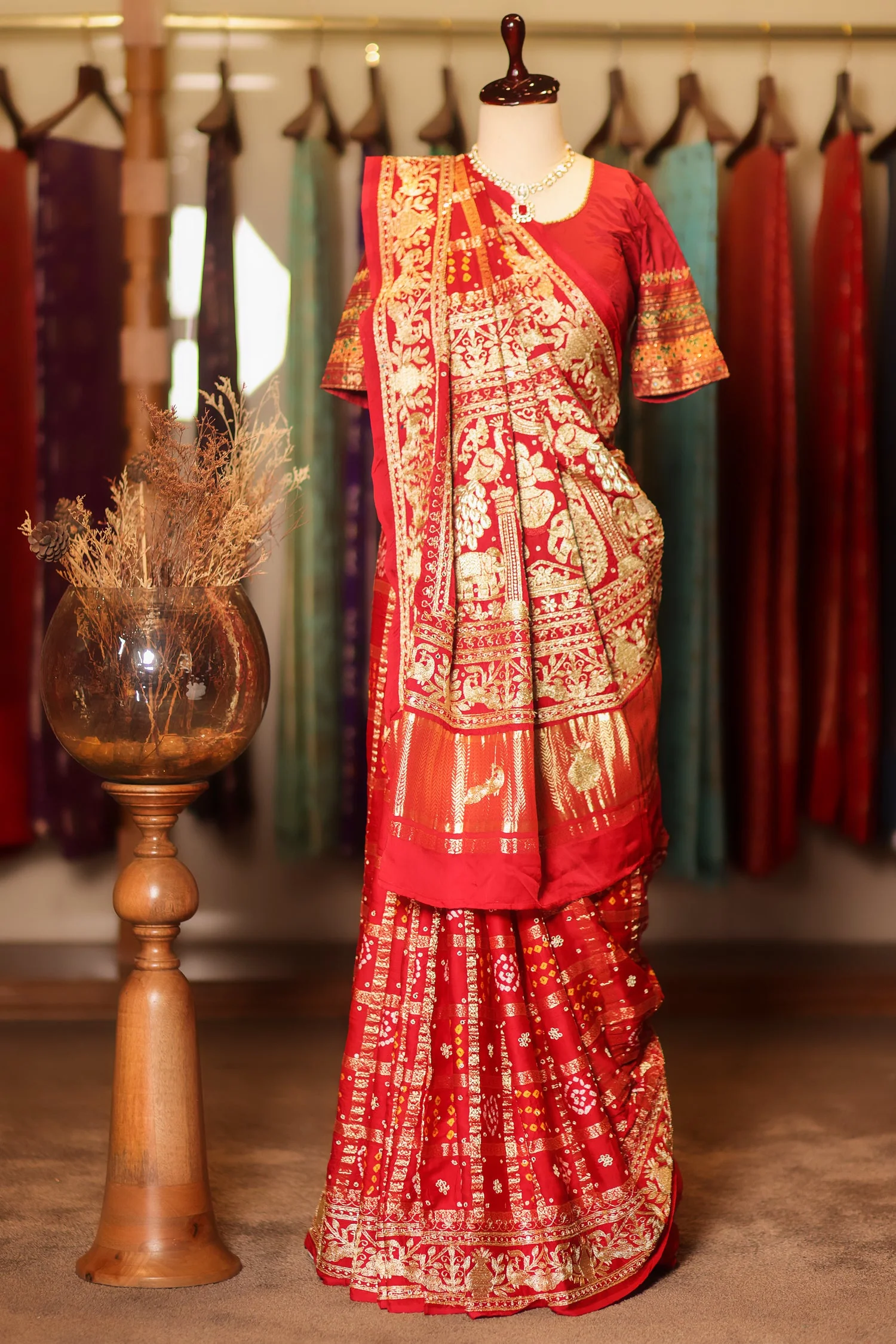 Maroon Gaji Silk Traditional Gharchola Saree with Embroidery - Image 4