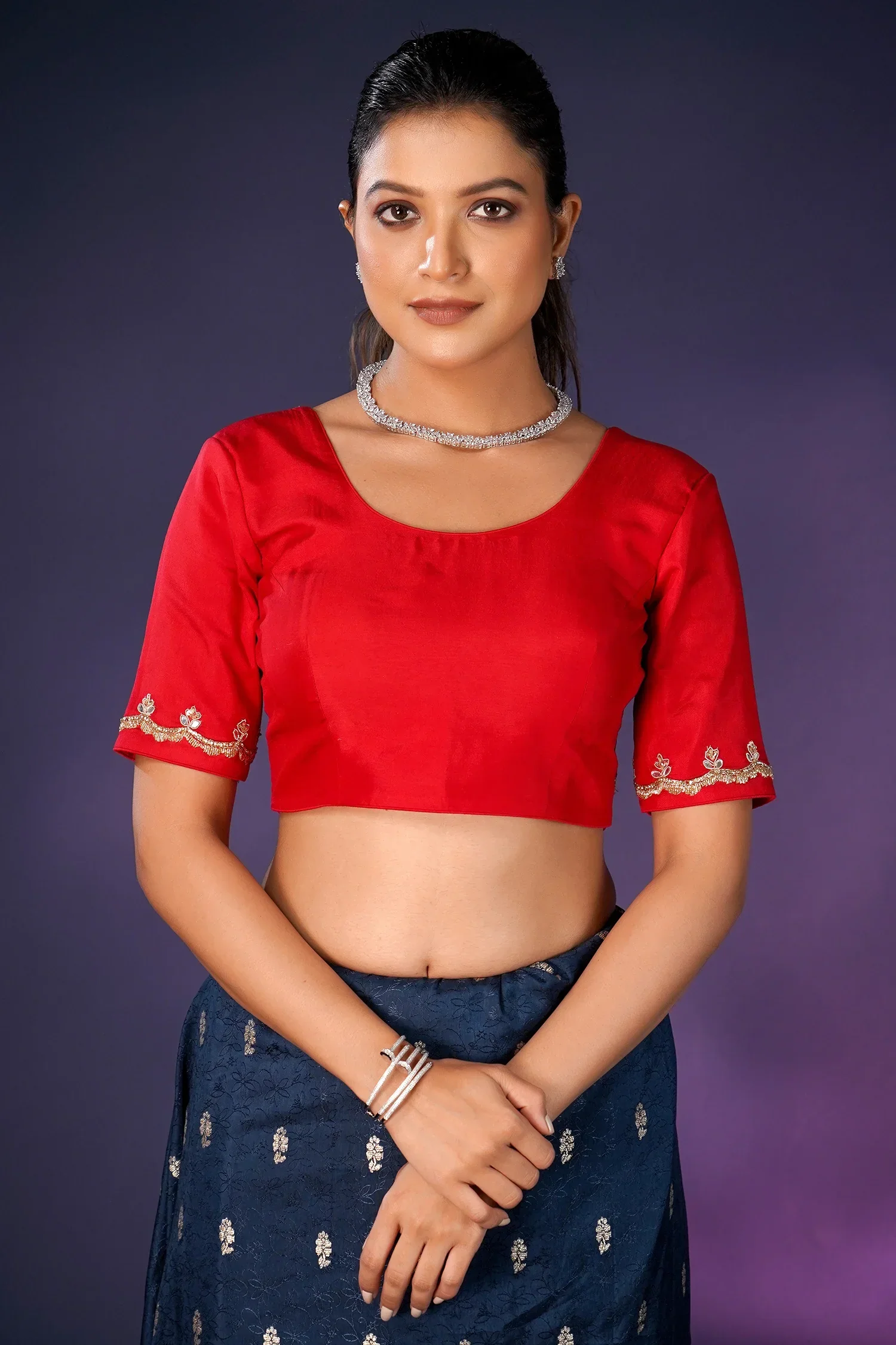 Peacock Blue Embroidery and Sequins Work Saree in Art Silk - Image 4