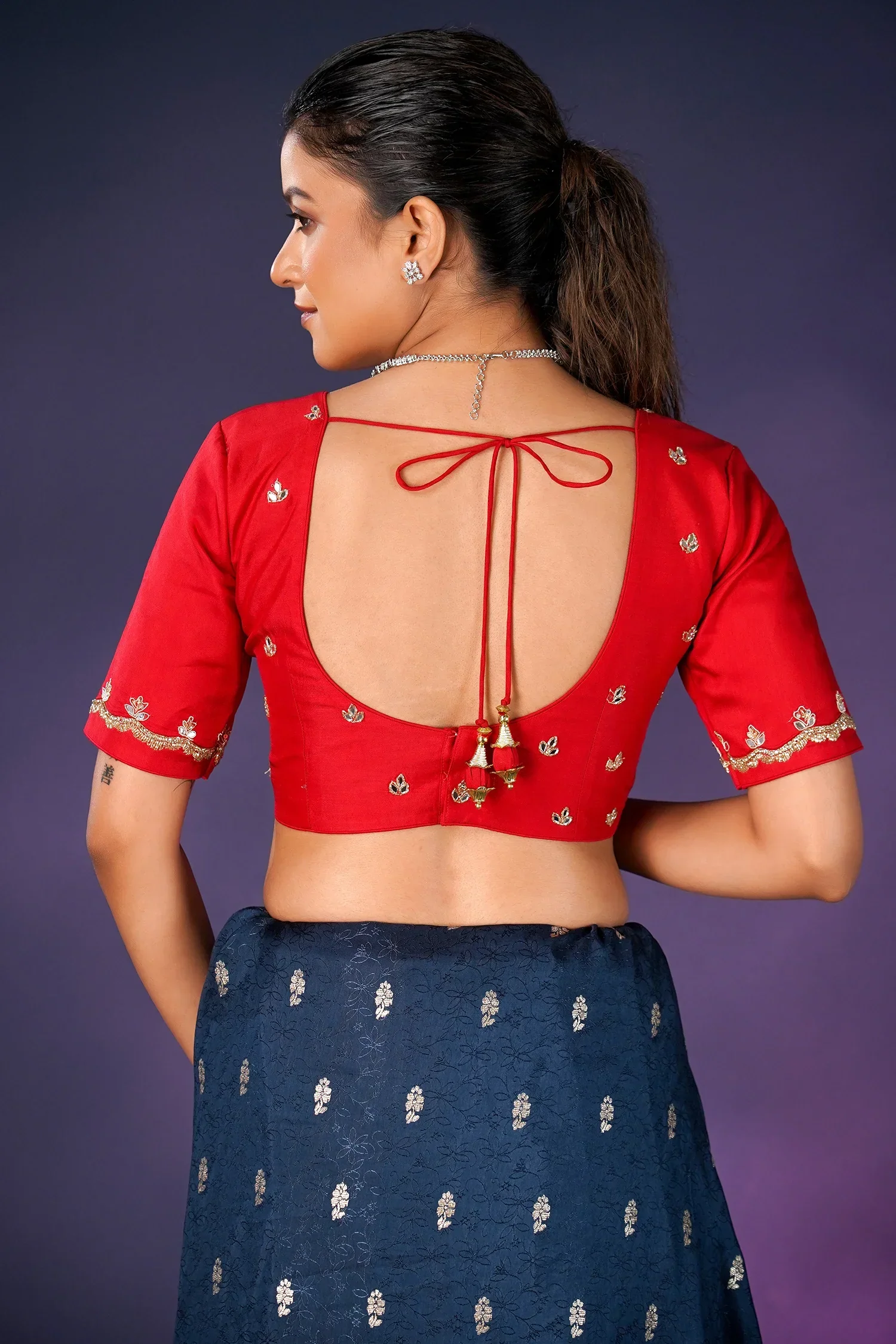 Peacock Blue Embroidery and Sequins Work Saree in Art Silk - Image 5