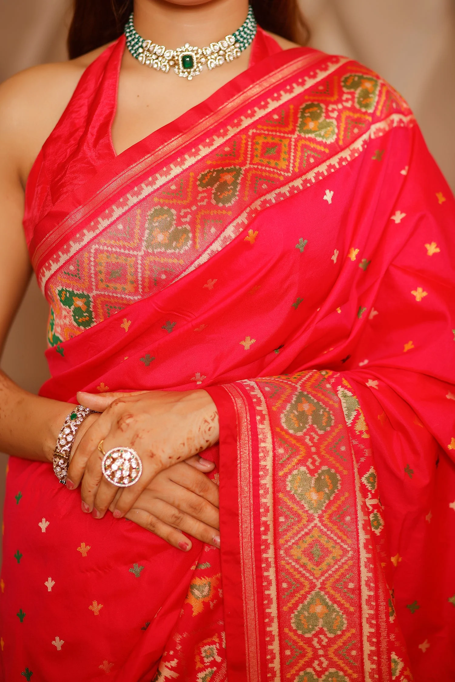 Pink Banarasi Semi Silk Woven Saree with Patola Border and Pallu - Image 3