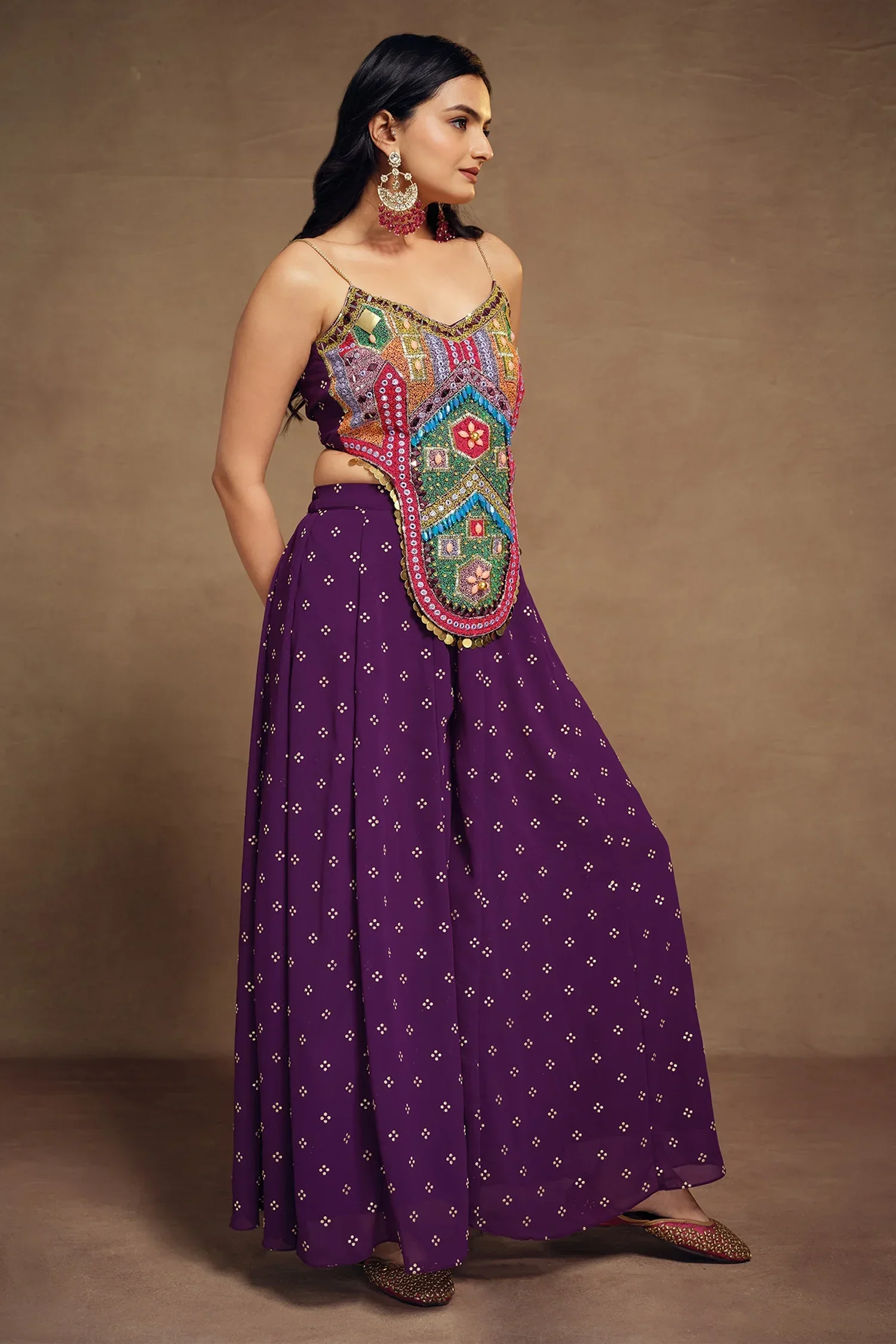 Purple Art Silk Co-Ord Set Adorned with Intricate Embroidery and Handwork - Image 3