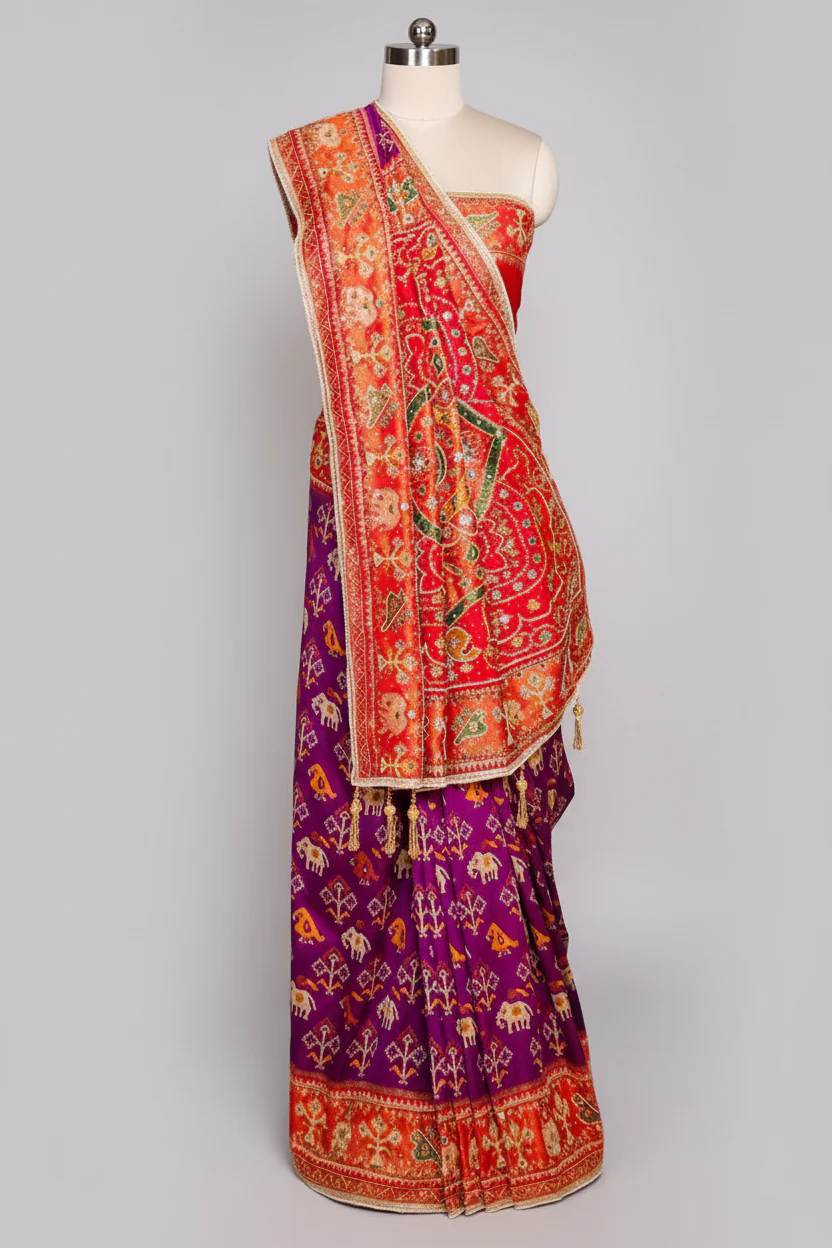 Purple Silk Woven Patola Saree with Handwork Pallu and Border - Image 3