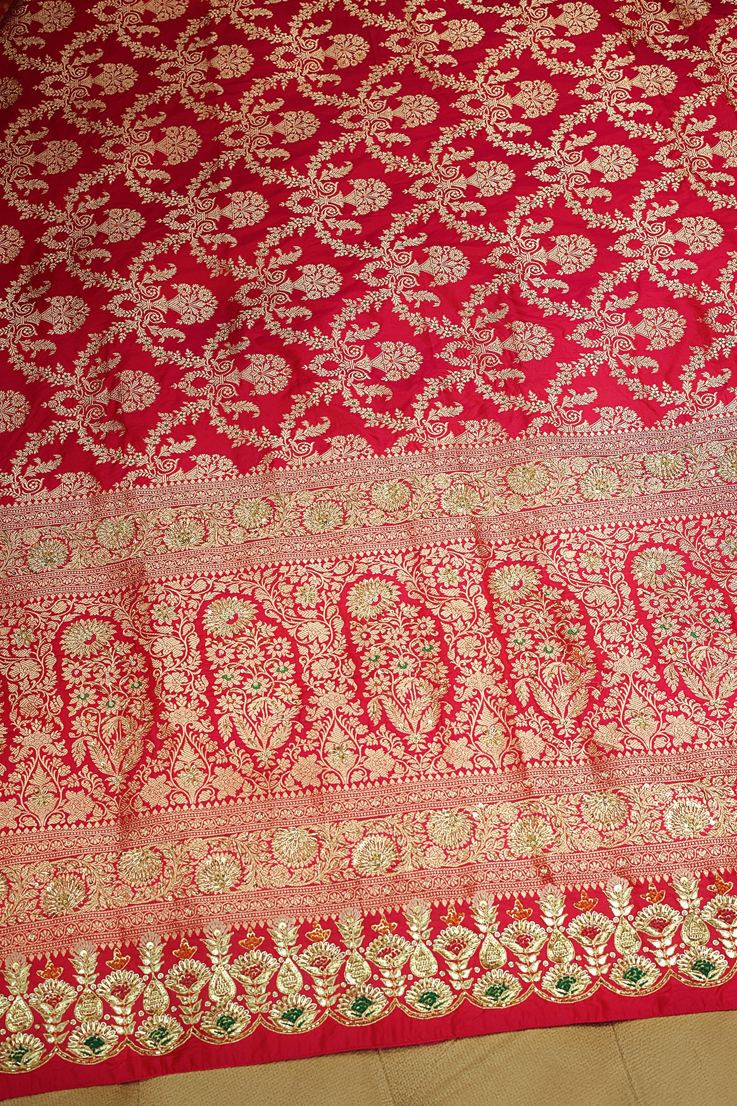 Rani Pink Banarasi Silk All Over Woven Saree with Handwork - Image 5