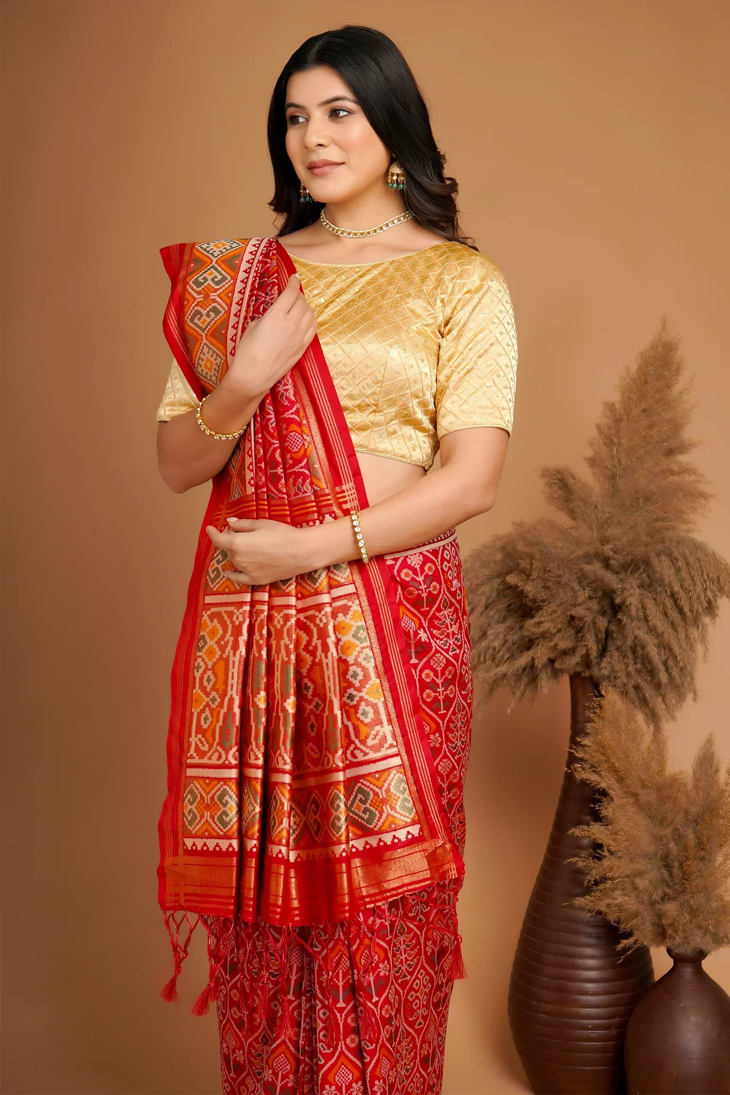 Red Traditional Patola Woven Saree in Silk - Image 4