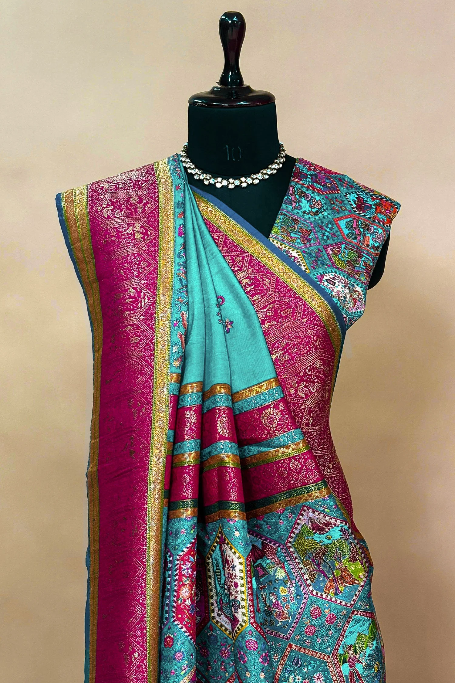 Sky Blue Modal Silk Printed Saree - Image 3