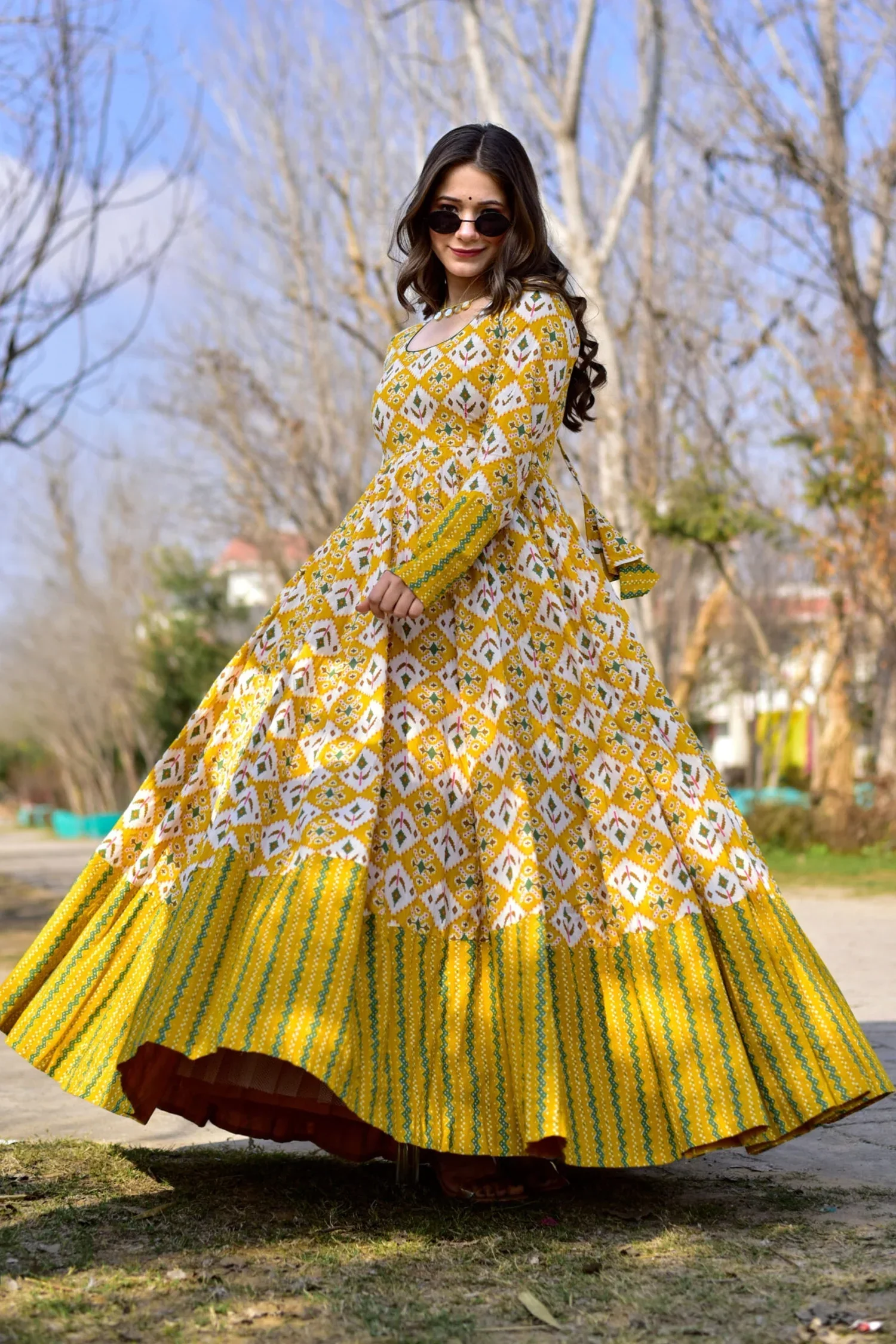 Yellow Muslin Printed Anarkali Kurti - Image 3