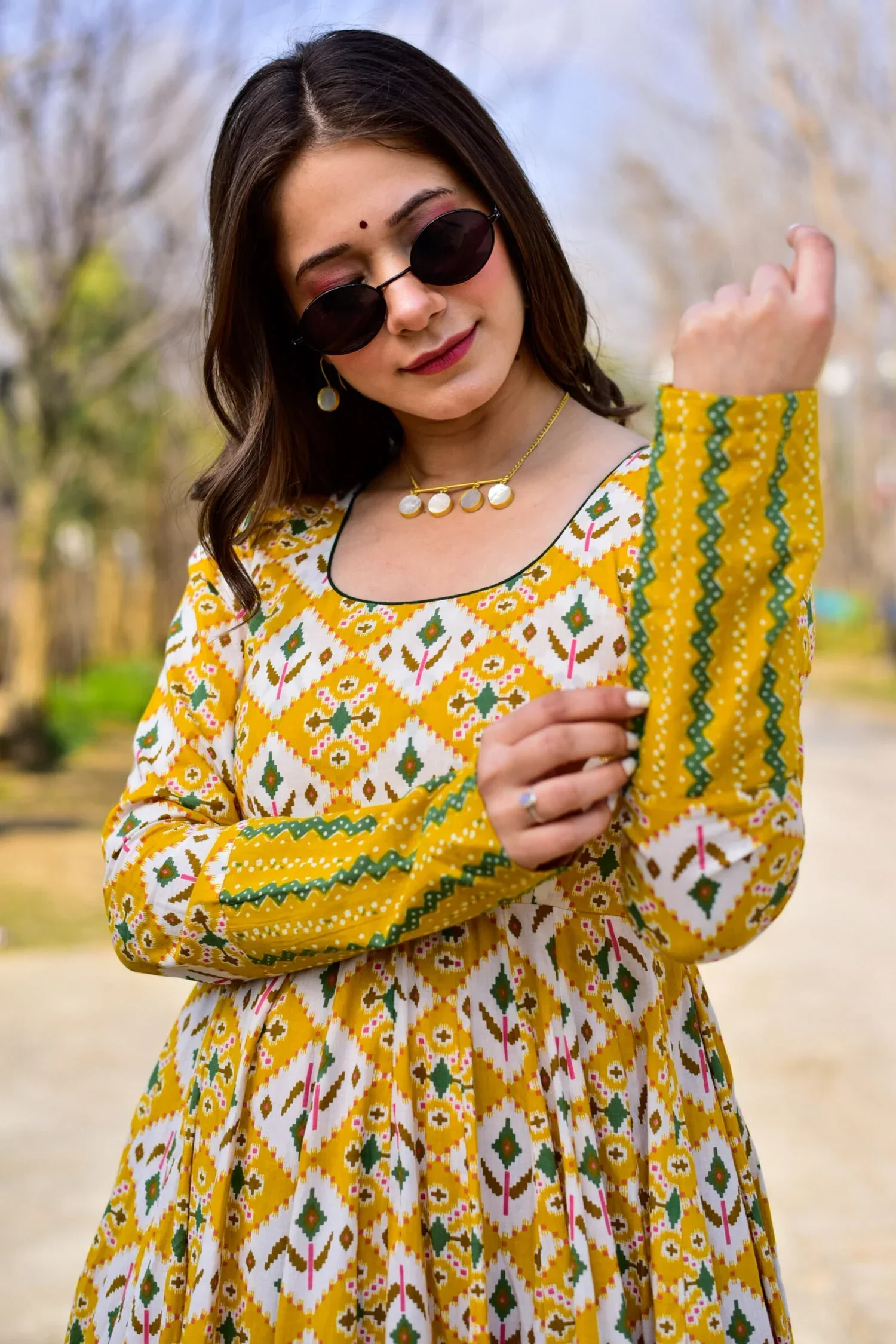Yellow Muslin Printed Anarkali Kurti - Image 5